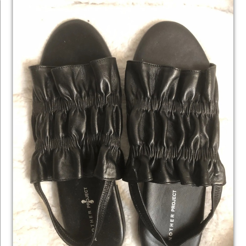 Another Project Black Ruched leather Sandals Size 40